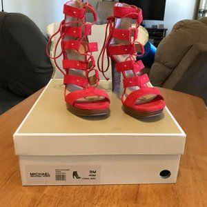 Michael Kors Red Suede Lace Up Sofia Platform  Size 9M